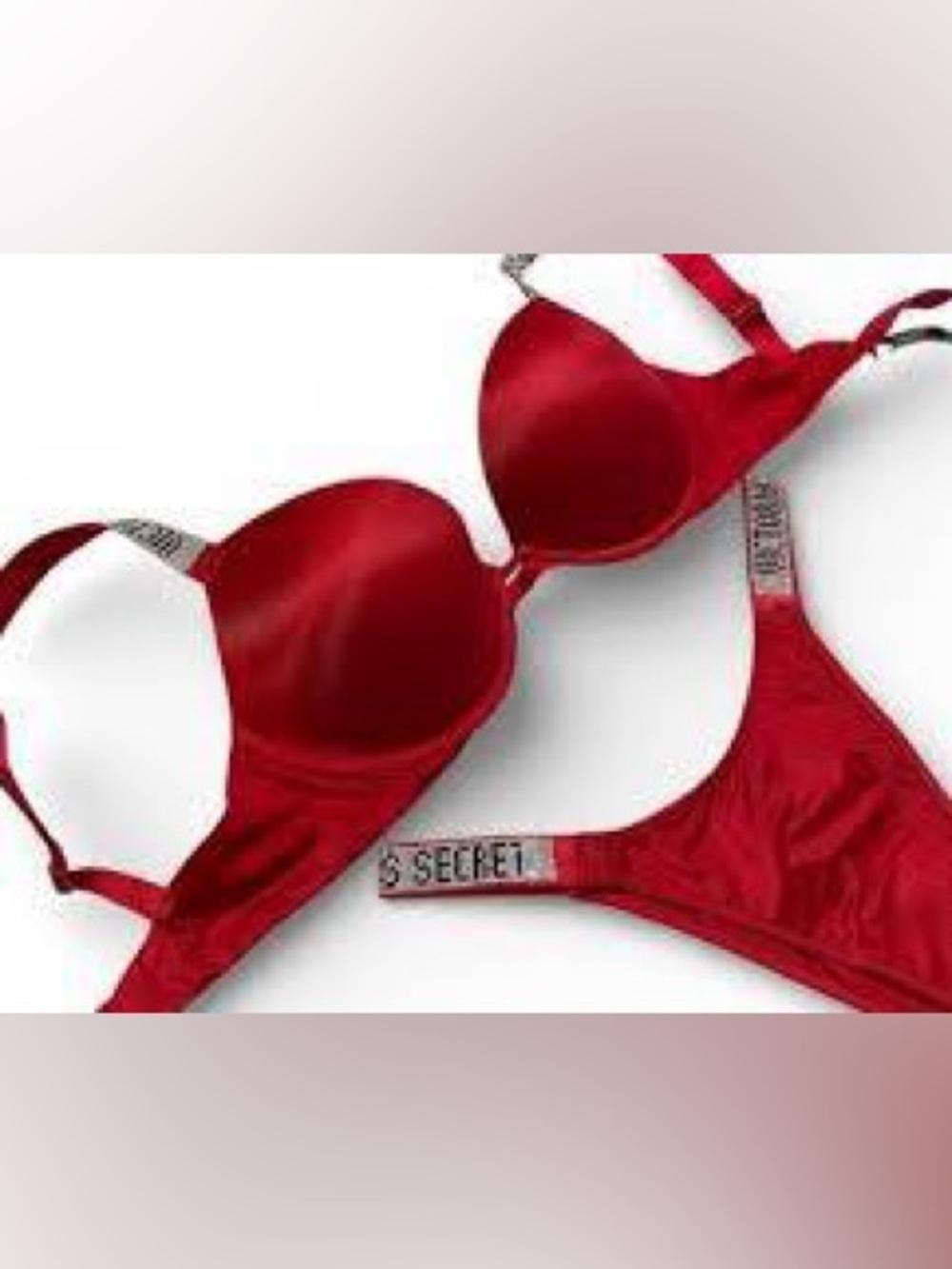 🆕VS Shine Strap Bra and Panty Set NWT 34B &Med Very Sexy Push up+bikini Dark Red
